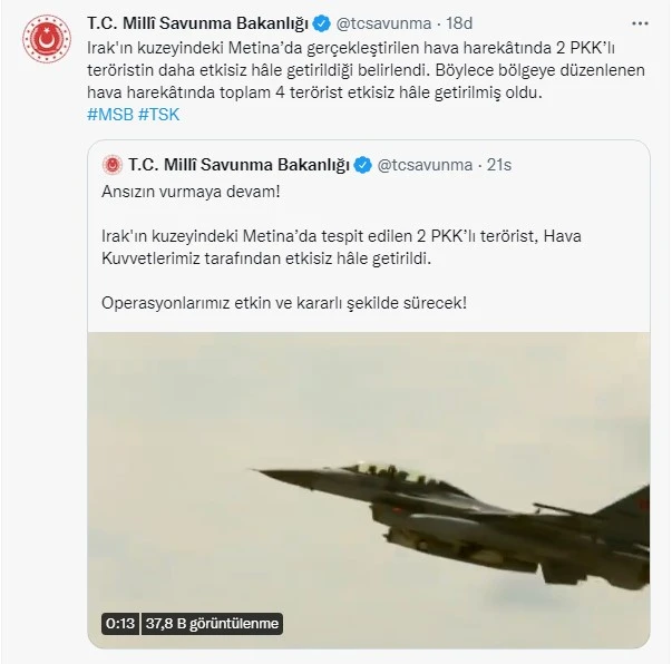 Son dakika! MSB'den Metina'da bir darbe daha: Toplam 4 terörist öldürüldü